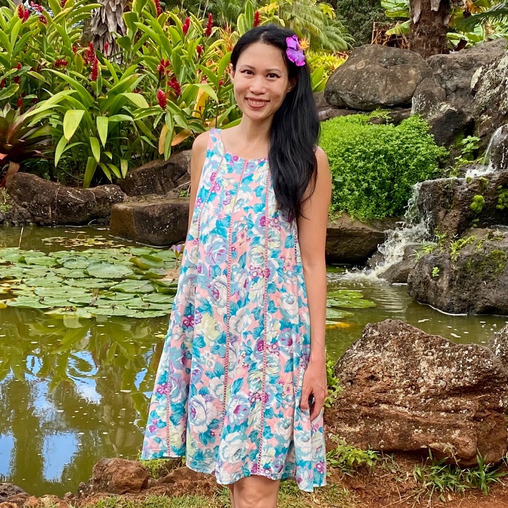Zimmermann Pink Tropical Floral Tent Dress Silk Cotton Criss Cross Straps Size 2